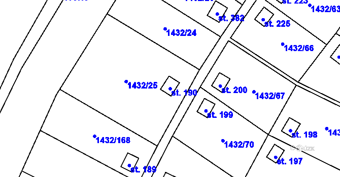 Parcela st. 190 v KÚ Mezina, Katastrální mapa