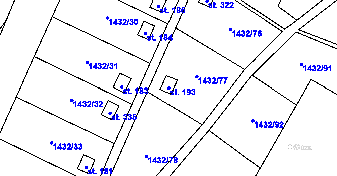 Parcela st. 193 v KÚ Mezina, Katastrální mapa