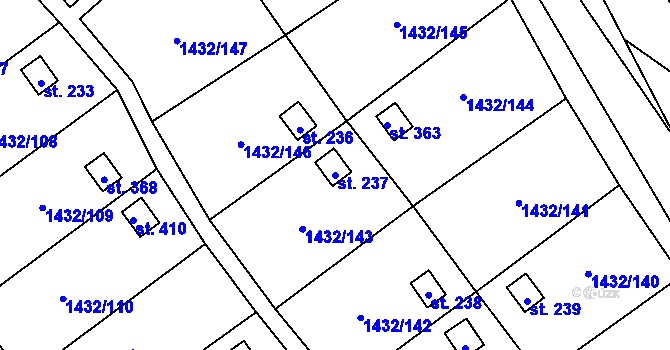 Parcela st. 237 v KÚ Mezina, Katastrální mapa