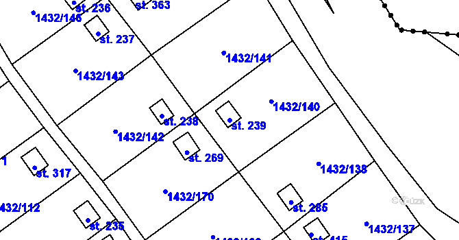 Parcela st. 239 v KÚ Mezina, Katastrální mapa