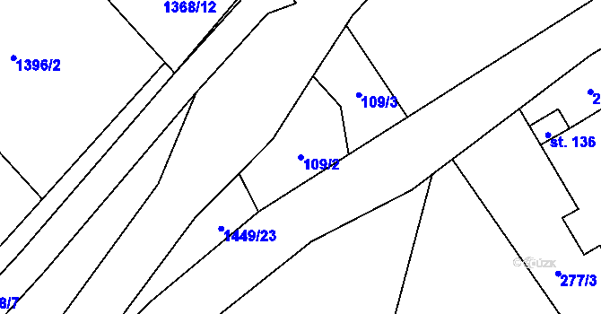 Parcela st. 109/2 v KÚ Mezina, Katastrální mapa