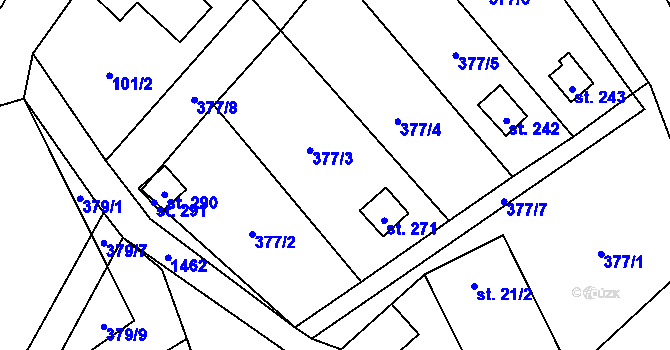 Parcela st. 377/3 v KÚ Mezina, Katastrální mapa