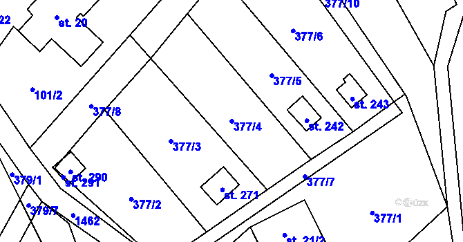 Parcela st. 377/4 v KÚ Mezina, Katastrální mapa