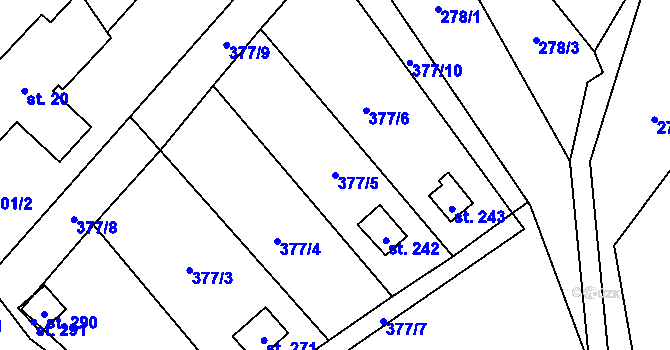 Parcela st. 377/5 v KÚ Mezina, Katastrální mapa