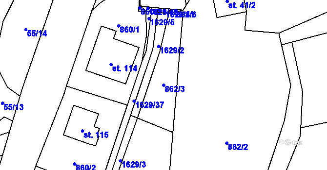 Parcela st. 862/3 v KÚ Mezina, Katastrální mapa