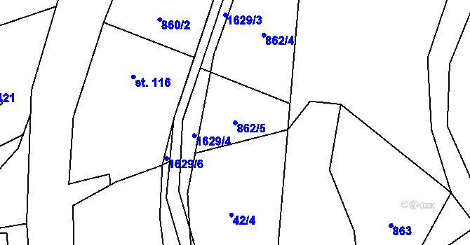 Parcela st. 862/5 v KÚ Mezina, Katastrální mapa