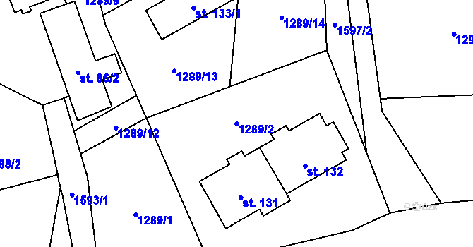 Parcela st. 1289/2 v KÚ Mezina, Katastrální mapa