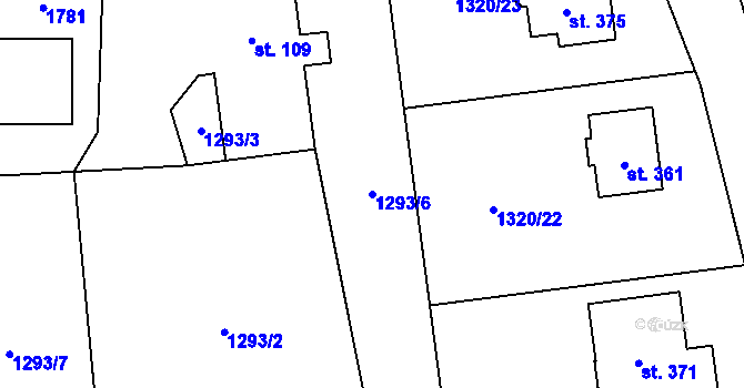 Parcela st. 1293/6 v KÚ Mezina, Katastrální mapa