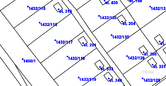 Parcela st. 251 v KÚ Mezina, Katastrální mapa