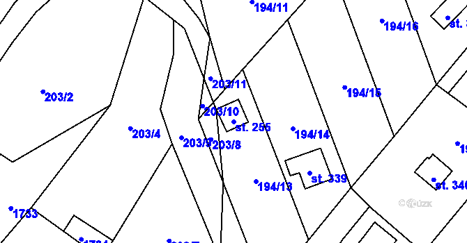 Parcela st. 255 v KÚ Mezina, Katastrální mapa