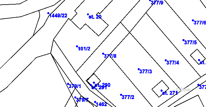 Parcela st. 377/8 v KÚ Mezina, Katastrální mapa