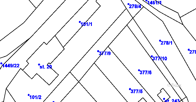 Parcela st. 377/9 v KÚ Mezina, Katastrální mapa
