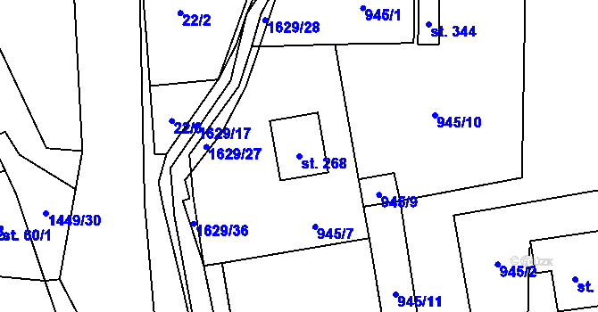 Parcela st. 268 v KÚ Mezina, Katastrální mapa