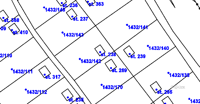 Parcela st. 238 v KÚ Mezina, Katastrální mapa