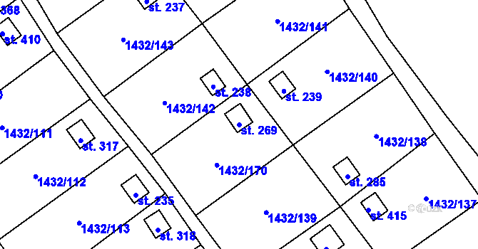 Parcela st. 269 v KÚ Mezina, Katastrální mapa