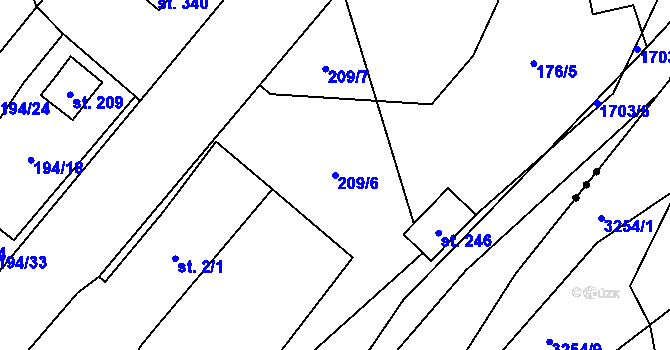 Parcela st. 209/6 v KÚ Mezina, Katastrální mapa