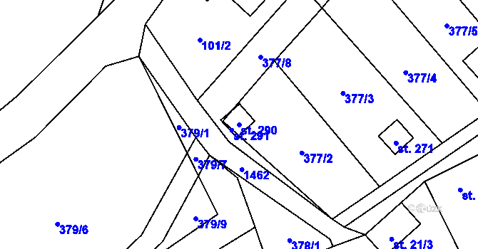 Parcela st. 290 v KÚ Mezina, Katastrální mapa