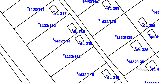 Parcela st. 318 v KÚ Mezina, Katastrální mapa