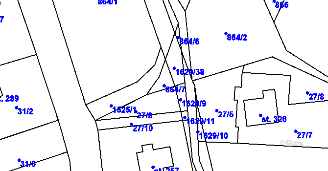 Parcela st. 864/7 v KÚ Mezina, Katastrální mapa