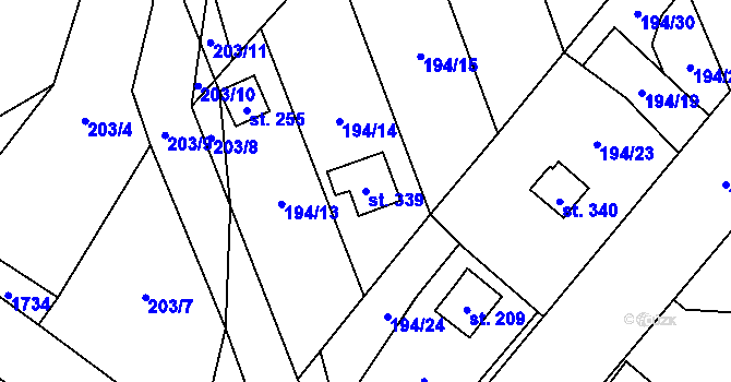 Parcela st. 339 v KÚ Mezina, Katastrální mapa