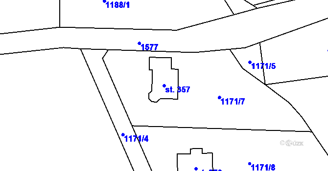 Parcela st. 357 v KÚ Mezina, Katastrální mapa