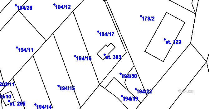 Parcela st. 383 v KÚ Mezina, Katastrální mapa