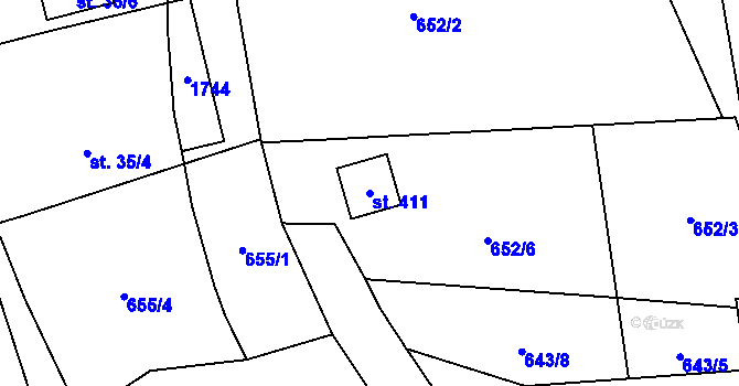 Parcela st. 411 v KÚ Mezina, Katastrální mapa