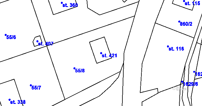 Parcela st. 421 v KÚ Mezina, Katastrální mapa