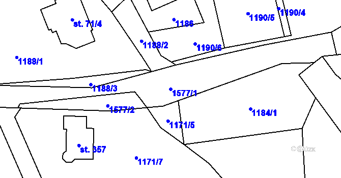 Parcela st. 1577/1 v KÚ Mezina, Katastrální mapa