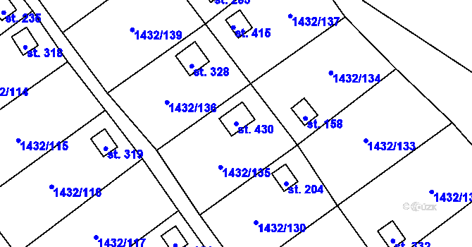 Parcela st. 430 v KÚ Mezina, Katastrální mapa
