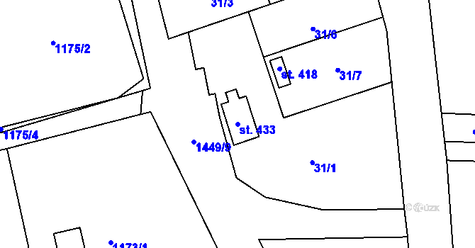 Parcela st. 433 v KÚ Mezina, Katastrální mapa