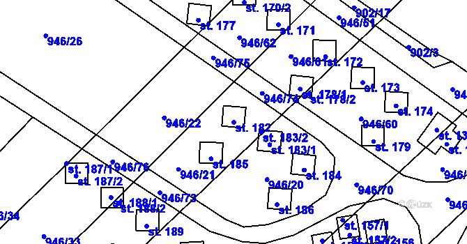 Parcela st. 182 v KÚ Meziříčko u Jihlavy, Katastrální mapa