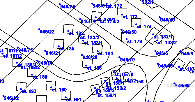 Parcela st. 184 v KÚ Meziříčko u Jihlavy, Katastrální mapa