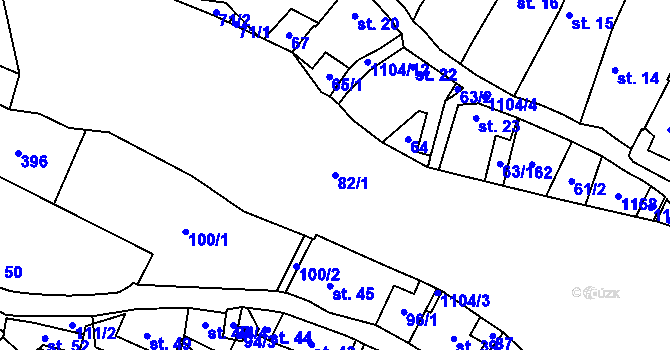 Parcela st. 82/1 v KÚ Meziříčko u Jihlavy, Katastrální mapa