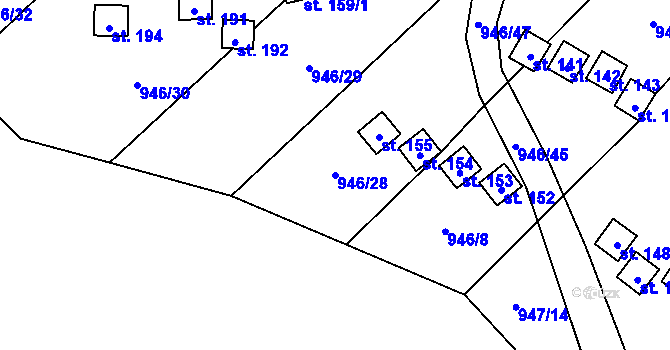 Parcela st. 946/28 v KÚ Meziříčko u Jihlavy, Katastrální mapa