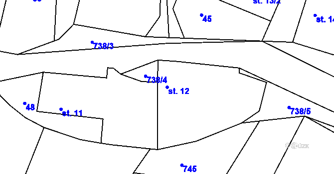 Parcela st. 12 v KÚ Meziříčko u Moravských Budějovic, Katastrální mapa