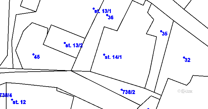 Parcela st. 14/1 v KÚ Meziříčko u Moravských Budějovic, Katastrální mapa