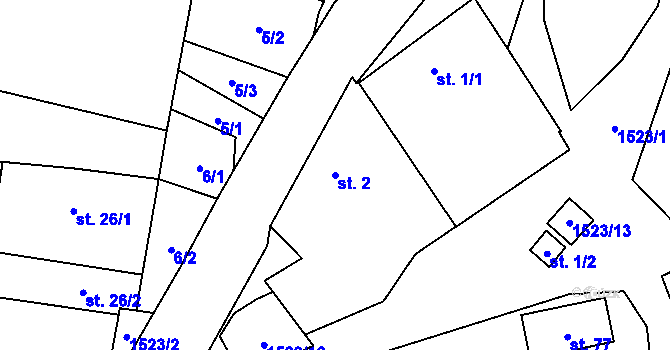 Parcela st. 2 v KÚ Mezná u Pelhřimova, Katastrální mapa