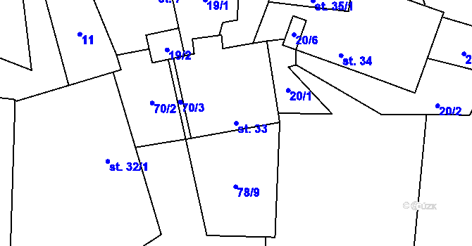 Parcela st. 33 v KÚ Mezná u Pelhřimova, Katastrální mapa
