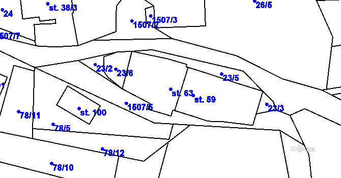 Parcela st. 63 v KÚ Mezná u Pelhřimova, Katastrální mapa