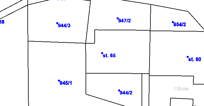 Parcela st. 65 v KÚ Mezná u Pelhřimova, Katastrální mapa