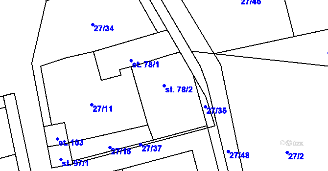 Parcela st. 78/2 v KÚ Mezná u Pelhřimova, Katastrální mapa