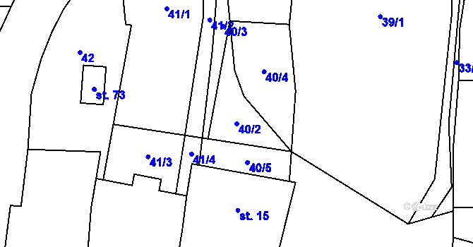 Parcela st. 40/2 v KÚ Mezná u Pelhřimova, Katastrální mapa