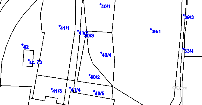 Parcela st. 40/4 v KÚ Mezná u Pelhřimova, Katastrální mapa