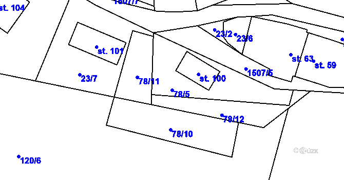 Parcela st. 78/5 v KÚ Mezná u Pelhřimova, Katastrální mapa