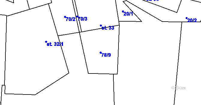 Parcela st. 78/9 v KÚ Mezná u Pelhřimova, Katastrální mapa