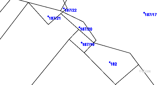 Parcela st. 187/19 v KÚ Mezná u Pelhřimova, Katastrální mapa