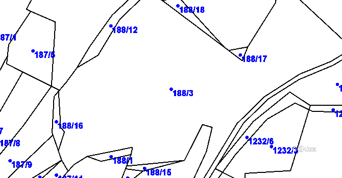 Parcela st. 188/3 v KÚ Mezná u Pelhřimova, Katastrální mapa