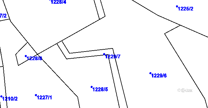 Parcela st. 1229/7 v KÚ Mezná u Pelhřimova, Katastrální mapa