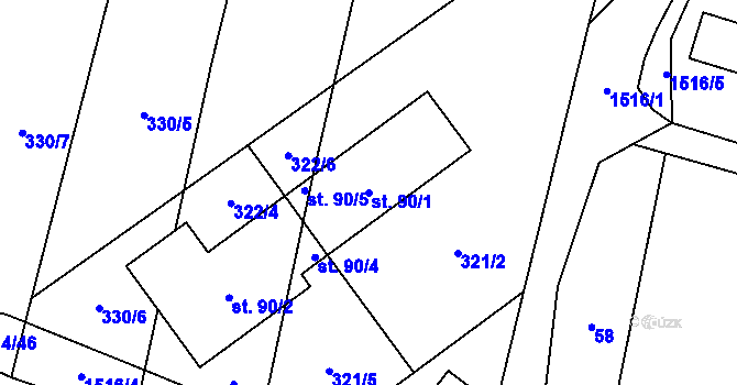 Parcela st. 90/1 v KÚ Mezná u Pelhřimova, Katastrální mapa
